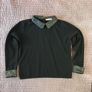 Sioni Milano Black Sweater w/Faux Leather Accents - Large